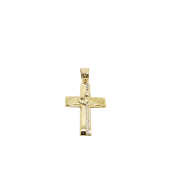 Croce in oro giallo k14 con cuoricino (code AL1855)