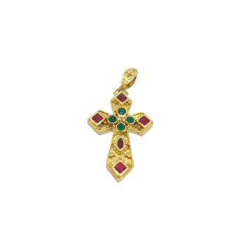 Croce in oro K14 con pietre sintetiche.