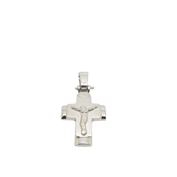 Croce in oro Bianco k14 con Crocifisso (code H1814)