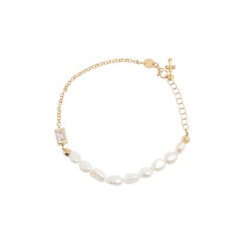 Bracciale placcato in oro con perle e zirconi, con croce (code BEN392/BZB)
