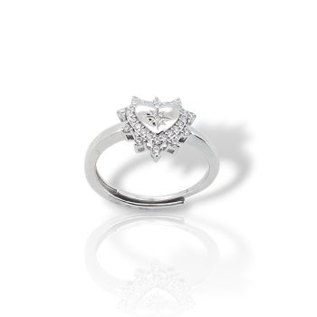 Silver Ring with White Zircon Heart (ΒΕΝ350/ΑΑ)