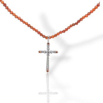 Κολιέ ασημένιο επιπλατινωμένο με χάντρες και λευκά ζιργκόν (code BEN400/CAR)