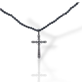 Κολιέ ασημένιο με μαύρη επιπλατίνωση και χάντρες(code BEN400/CNE)