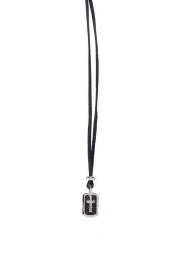  Collana Croce in argento 925° rodiato con cordon nero (AGI 317/C)