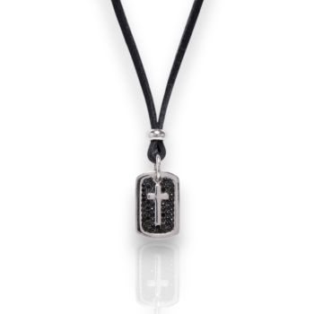  Collana Croce in argento 925° rodiato con cordon nero (AGI 317/C)