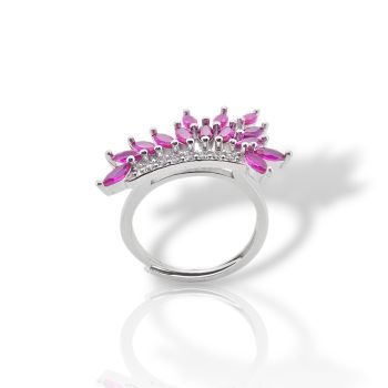 Silver 925 ring with fuchsia zircons. (FCM002812)