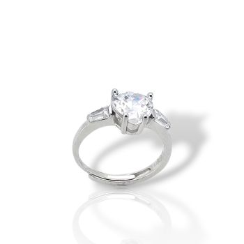 Ασημένιο Δαχτυλίδι με Λευκά Ζιργκόν σε Σχήμα Καρδιάς (FCM002826)