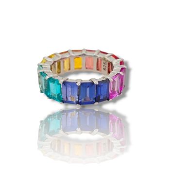 Δαχτυλίδι ολόβερο απο ασήμι 925° με πολύχρωμες συνθετικές πέτρες (code FCM002701)