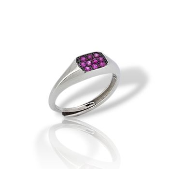 Silver 925 ring with fuchsia zircons. (GEM19345)