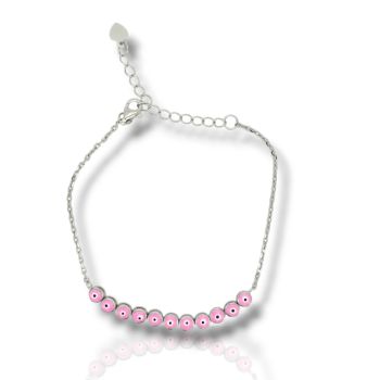 Ασημένιο βραχιόλι με ροζ ματάκια, από επιπλατινωμένο ασήμι 925º (code FC011392)