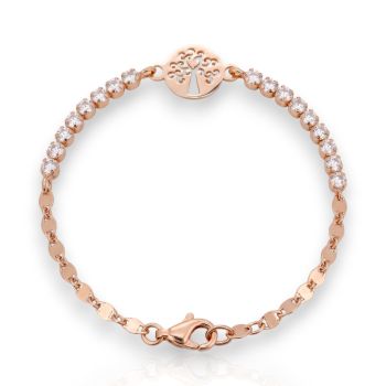 Rose gold plated silver 925° bracelet with the tree of life with white zircon (code SHK00770R)