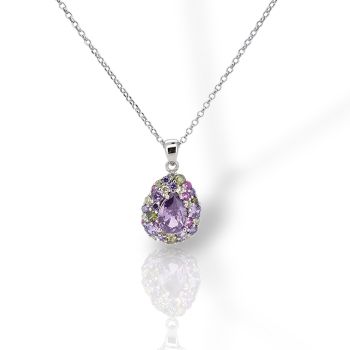 Kολιέ ασημένιο 925° επιπλατινωμένο με συνθετικό Αμέθυστο (code FCM002907)