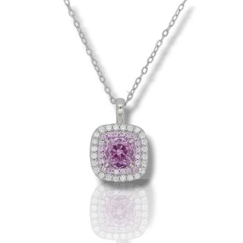 Kολιέ ασημένιο  925° επιπλατινωμένo με με συνθετική πέτρα φούξια (code FC007090)