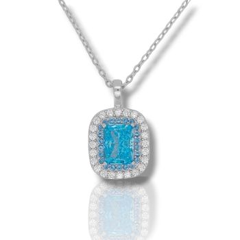 Kολιέ ασημένιο  925° επιπλατινωμένο με συνθετικό Μπλέ Τοπάζι (code FC007094)