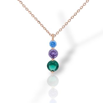 Aσημένιο επιχρυσωμένο ροζ κολιέ με πολύχρωμες πέτρες (code FC008566)	