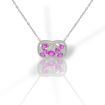 Kολιέ ασημένιο 925° επιπλατινωμένο με συνθετικό Αμέθυστο (code FC009631)