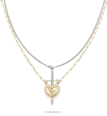 Collana doppia in argento con spada e cuore dorato (SVX2500832)