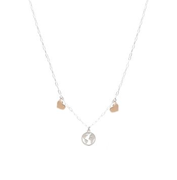 Κολιέ υδρόγειος & καρδούλες απο επιπλατινωμένο ασήμι 925° (code S267602)