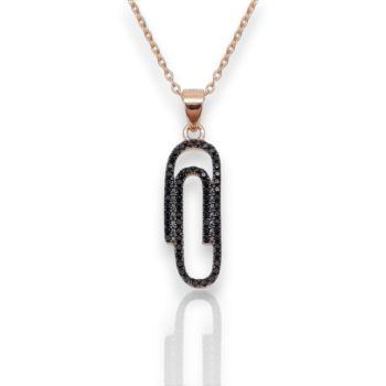 Rose gold plated silver 925° paper clip necklace with back zircon (code FC003574)