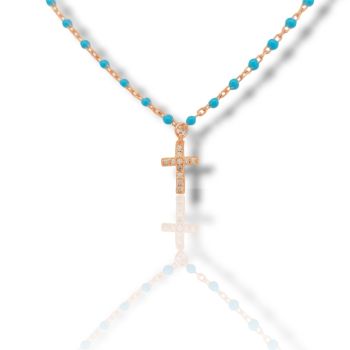 Ροζάριο απο ασήμι 925 επιχρυσωμένο με ροζ χρυσό & συνθετικές τυρκουάζ πέτρες (code FC003596)