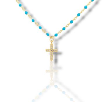 Ροζάριο απο ασήμι 925 επιχρυσωμένο με κίτρινο χρυσό & συνθετικές τυρκουάζ πέτρες (code FC005909)