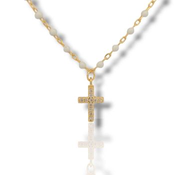 Ροζάριο απο ασήμι 925 επιχρυσωμένο με κίτρινο χρυσό & συνθετικές λευκές πέτρες (code FC005910)