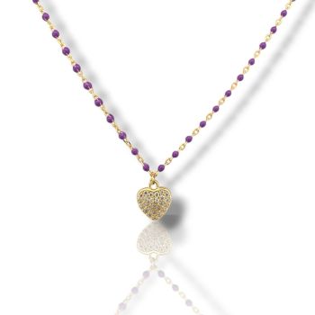 Ροζάριο απο ασήμι 925° επιχρυσωμένο με συνθετικές μωβ πέτρες (code FC006530)