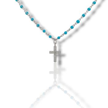 Ροζάριο απο ασήμι 925° επιπλατινωμένο με συνθετικές τυρκουάζ πέτρες (code FC007321)