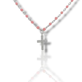 Ροζάριο απο ασήμι 925° επιπλατινωμένο με συνθετικές ροζ πέτρες (code FC009913)