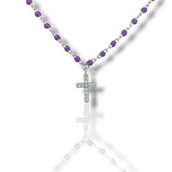 Ροζάριο απο ασήμι 925 επιπλατινωμένο με συνθετικές μωβ πέτρες (code FC010009)