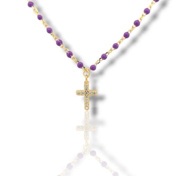 Ροζάριο απο ασήμι 925 επιχρυσωμένο με κίτρινο χρυσό & συνθετικές μωβ πέτρες (code FC010011)