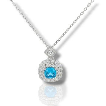 Kολιέ ασημένιο 925° επιπλατινωμένα με συνθετικό μπλέ Τοπάζι (code FC010865)