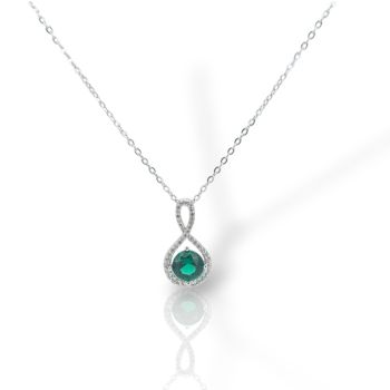 Girocollo in argento 925° rodiato con zirconi cubici con smeraldo sintetico (code FC011718)