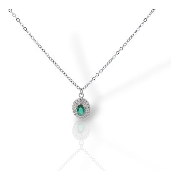 Girocollo in argento 925° rodiato con zirconi cubici con smeraldo sintetico (code FC011768)