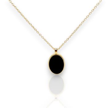 Ciondolo Ovale in Argento Placcato Oro L’agata nera sintetica(code FC013002)