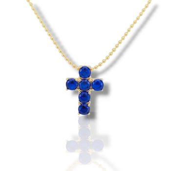 Croce in argento 925º placcato oro con pietre sintetiche blu (code FCM002764)