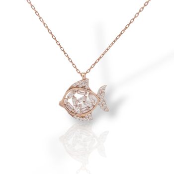 Collana Pesce in argento oro rosa Finitura e Zirconi Bianchi 925° (code FCM002806)