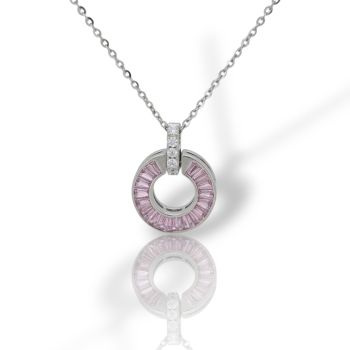 Κολιέ απο επιπλατινωμένο ασήμι 925° με ροζ & λευκά ζιργκόν (code FCM002765)