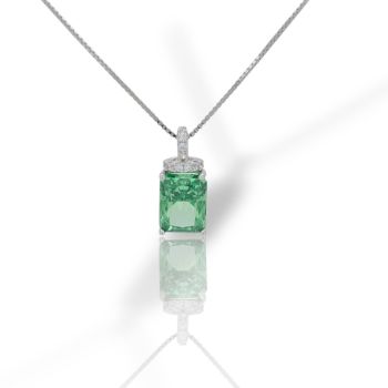 Girocollo in argento 925° rodiato con zirconi cubici con smeraldo sintetico (code FCΜ002768)