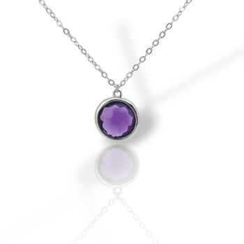 Kολιέ ασημένιο  925° επιπλατινωμένο με συνθετικό Αμέθυστο (code GEM23376)