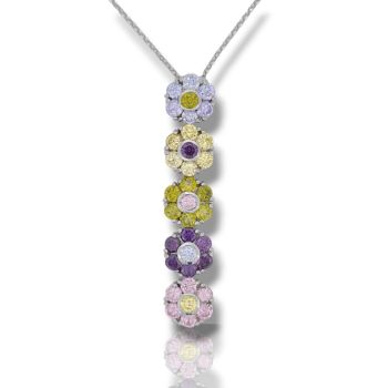 Collana in argento 925 platinato con fiori decorati con pietre sintetiche. (code M002624)