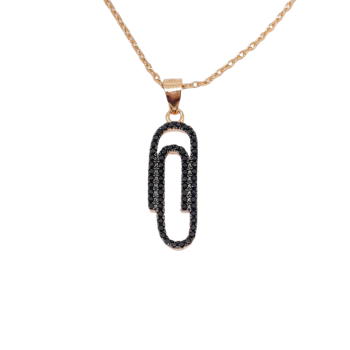 Girocollo graffetta per fogli in argento 925° dorato e zirconi cubici neri  (code FC003574)