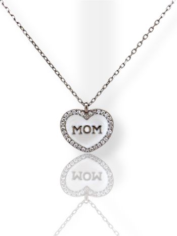 Κολιέ καρδούλα ΜΟΜ απο επιπλατινωμένο ασήμι (code FC005355W)