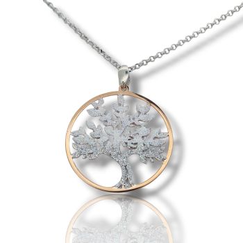 Girocollo Albero della vita in argento 925° rodiato e dorado oro Rosa (code  S232001)
