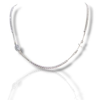 Rosario in argento 925 platinato con zirconi bianchi. (SHK905127B)