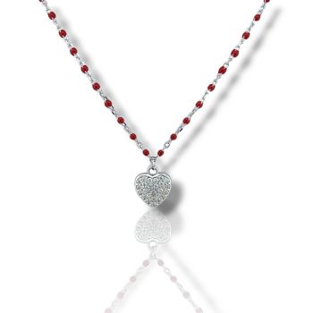 Ροζάριο απο ασήμι 925° επιπλατινωμένο με συνθετικές κόκκινες πέτρες (code FC007311)