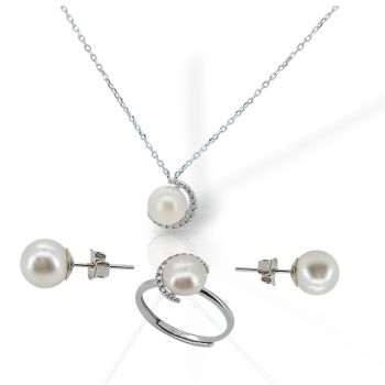 Σετ ασημένιων κοσμημάτων με πέρλα M2821