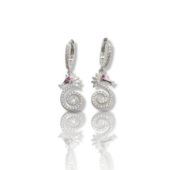 Σκουλαρίκια με ιππόκαμπο απο επιπλατινωμένο ασήμι 925° (code FC002864)