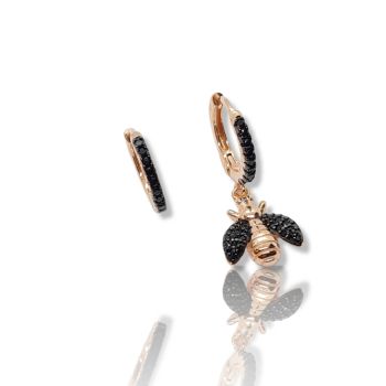 Σκουλαρίκια κρικάκια με μέλισσα απο ροζ επιχρυσωμένο ασήμι 925° (code FC004608)