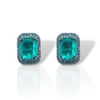 Orecchini in argento 925° rodiato con zirconi cubici e smeraldi sinthetici (code FC008186)